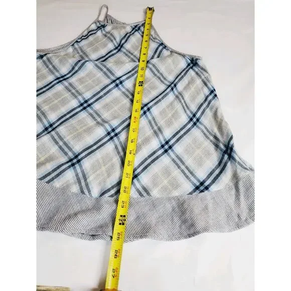 Cloth Womens & Stone Small Top‎ Sleeveless Tank Blue Plaid Halter Ruffles Tencel - Picture 10 of 11